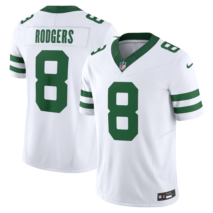 Men New York Jets #8 Aaron Rodgers Nike Legacy White Vapor F.U.S.E. Limited NFL Jersey->->NFL Jersey